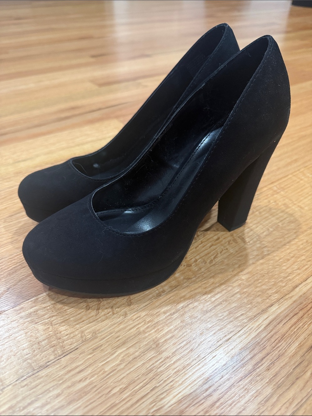 Candie's Black Suede Block Heel Platform Pumps